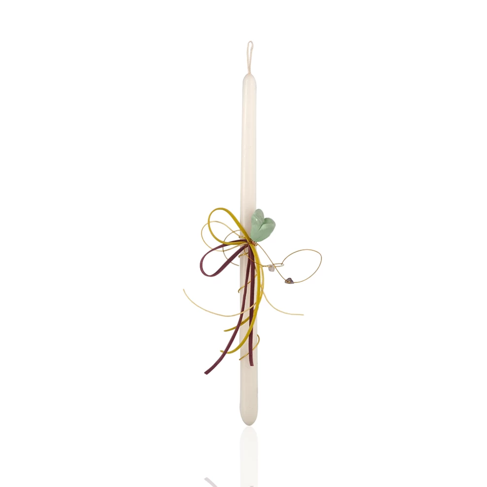 Χειροποίητη λαμπάδα με τιρκουαζ λουλούδι, κερί λεπτό με κεραμικά στοιχεία