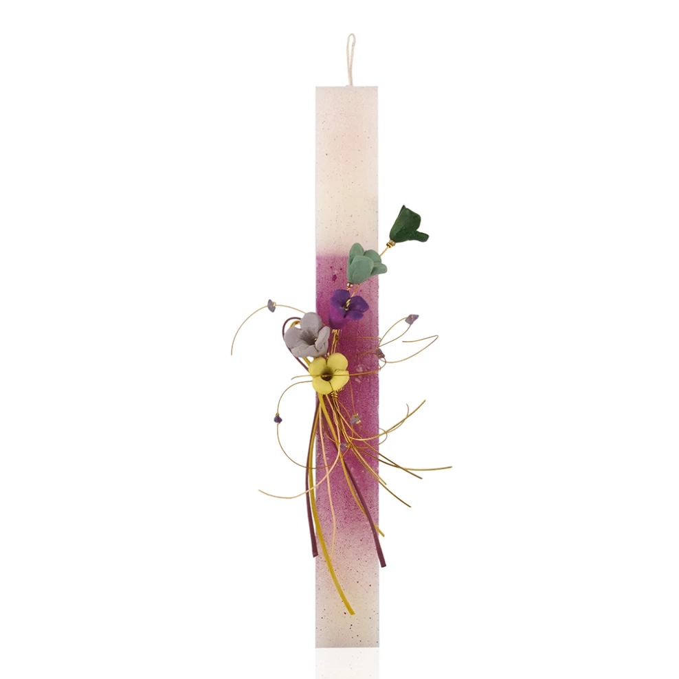 Χειροποίητη λαμπάδα πολύχρωμα λουλούδια, πλακέ μεγάλη επιχρωματισμένη αρωματική