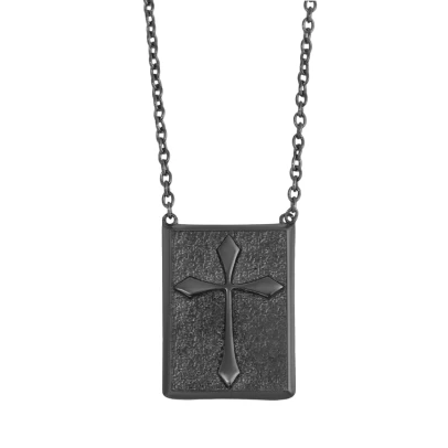 Ανδρικό κολιέ ασήμι 925 πλακέ με σταυρό με μαύρη ροδίωση 