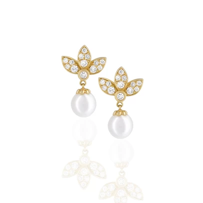 Pearly Flower, χρυσός 18 καρατίων με Μαργαριτάρια και Διαμάντια