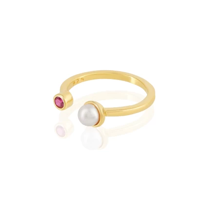 Pearly Ring, ασήμι 925° με Μαργαριτάρι και κόκκινο Ζιργκόν
