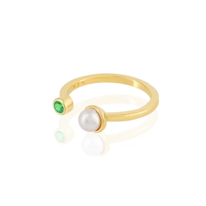 Pearly Ring, ασήμι 925° με Μαργαριτάρι και πράσινο Ζιργκόν
