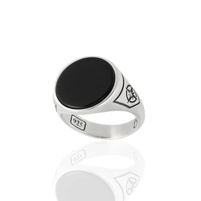 Round Black Onyx, ασήμι 925° με μαύρο Όνυχα