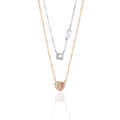 Michael Kors Precious Two-Tone Double Layered Pavé Heart Necklace, ασήμι 925° με Ζιργκόν