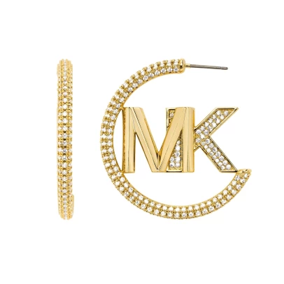 Michael Kors Precious Metal-Plated Brass Pavé Logo Hoop Earrings, ασήμι 925° με Ζιργκόν