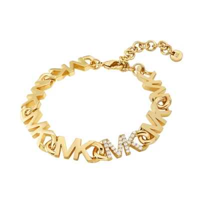 Michael Kors 14K Gold-Plated Brass Pavé Logo Chain Bracelet, ορείχαλκος με Ζιργκόν