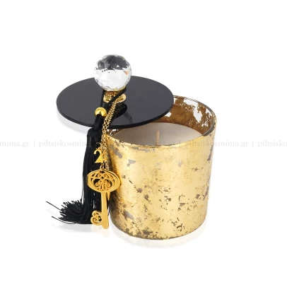 Gold Candle, κηροπήγιο με αρωματικό κερί σόγιας, φύλλα χρυσού και διακοσμητικά στοιχεία