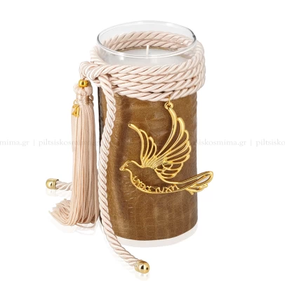 Leather Candle, ψηλό κηροπήγιο με αρωματικό κερί σόγιας, επενδυμένο με δέρμα και διακοσμητικά στοιχεία