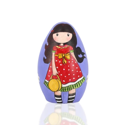 Πασχαλινό Αυγό, ζωγραφισμένο κεραμικό, κούκλα Santoro με καπέλο