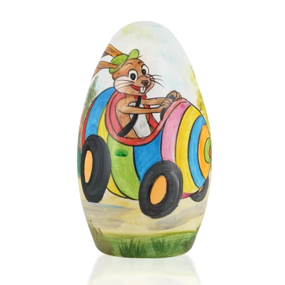 Πασχαλινό Αυγό, ζωγραφισμένο κεραμικό, κουνελάκι με αμαξάκι αυγό