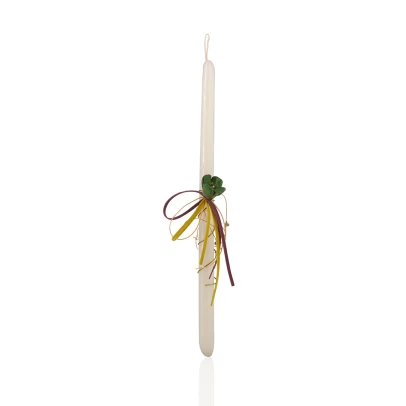Χειροποίητη λαμπάδα με πράσινο λουλούδι, κερί λεπτό με κεραμικά στοιχεία