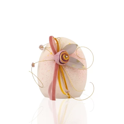 Πασχαλινό Αυγό, μικρό κεραμικό επιχρωματισμένο, τριαντάφυλλο με φύλλα