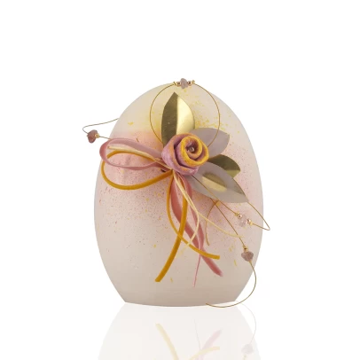 Πασχαλινό Αυγό, μεσαίο κεραμικό επιχρωματισμένο, τριαντάφυλλο με φύλλα