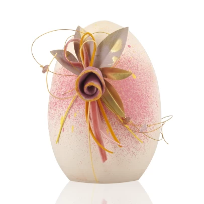 Πασχαλινό Αυγό, μεγάλο κεραμικό επιχρωματισμένο, τριαντάφυλλο με φύλλα