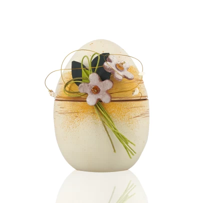 Πασχαλινό Αυγό, μεσαίο ανοιγόμενο κεραμικό επιχρωματισμένο, με μαργαρίτες