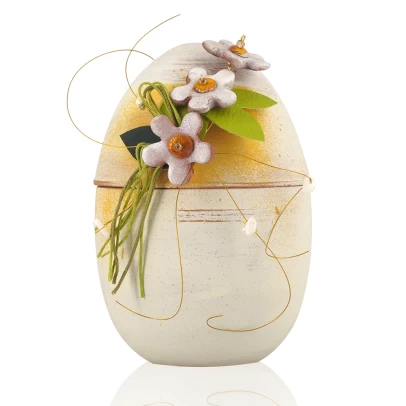Πασχαλινό Αυγό, μεγάλο ανοιγόμενο κεραμικό επιχρωματισμένο, με μαργαρίτες