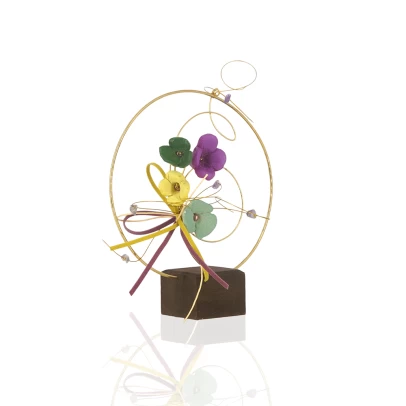 Μικρό Στεφάνι με Πολύχρωμα Λουλούδια, σύνθεση από μπρούτζο και κεραμικά στοιχεία