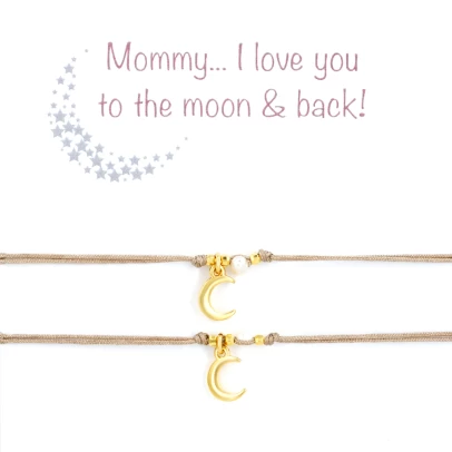 Βραχιόλια Σετ για Δύο, Mommy I Love to The Moon and Back, zamak με Πέρλες