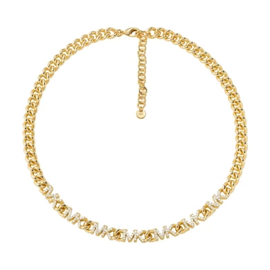 Michael Kors 14K Gold-Plated Brass Pavé Logo Chain Necklace, ορείχαλκος με Ζιργκόν